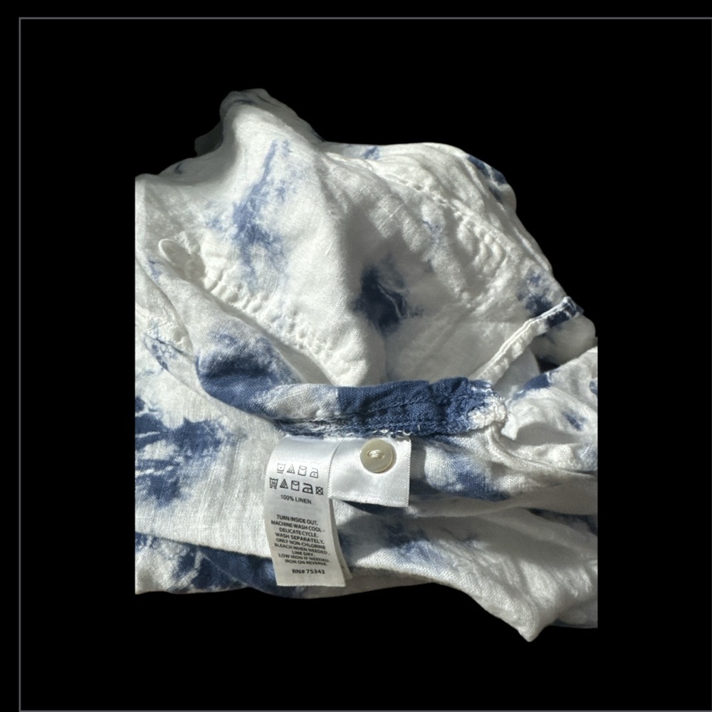Rachel Zoe Linen Tie-Dye Hooded Button Up Women's Top - Blue and White - Size L - Picture 8 of 11